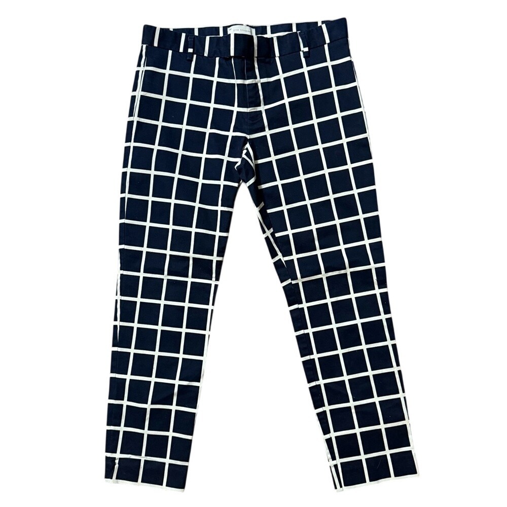 Gap Slim Cropped Pants 6 Navy White Grid Windowpane Stretch Trousers Workwear